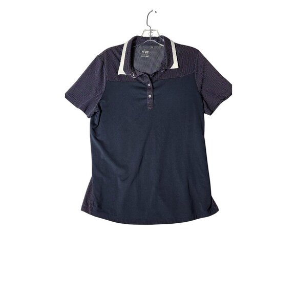 Women's NVO Athletic Performance Golf Polo Micro Dot Navy Blue White Collar - Picture 2 of 6